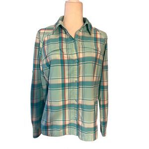 Columbia aqua plaid button down shirt - L